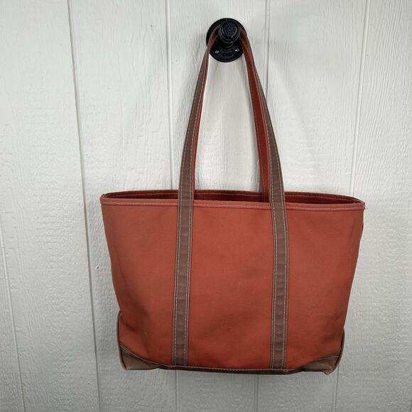 LL Bean Boat & Tote Bag XL Canvas Made In USA Orange & Brown - Picture 2 of 9